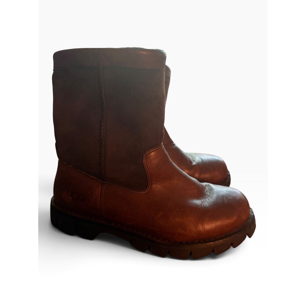 UGG Brown Leather Shearling Moto Boots Women’s Size 8 Lug Sole - Picture 5 of 8